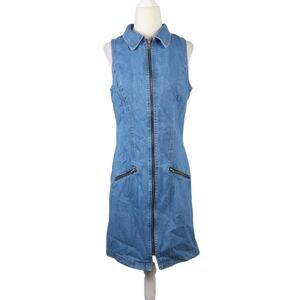 Vintage 90s PG Collections blue denim zip front mini jumper dress 10